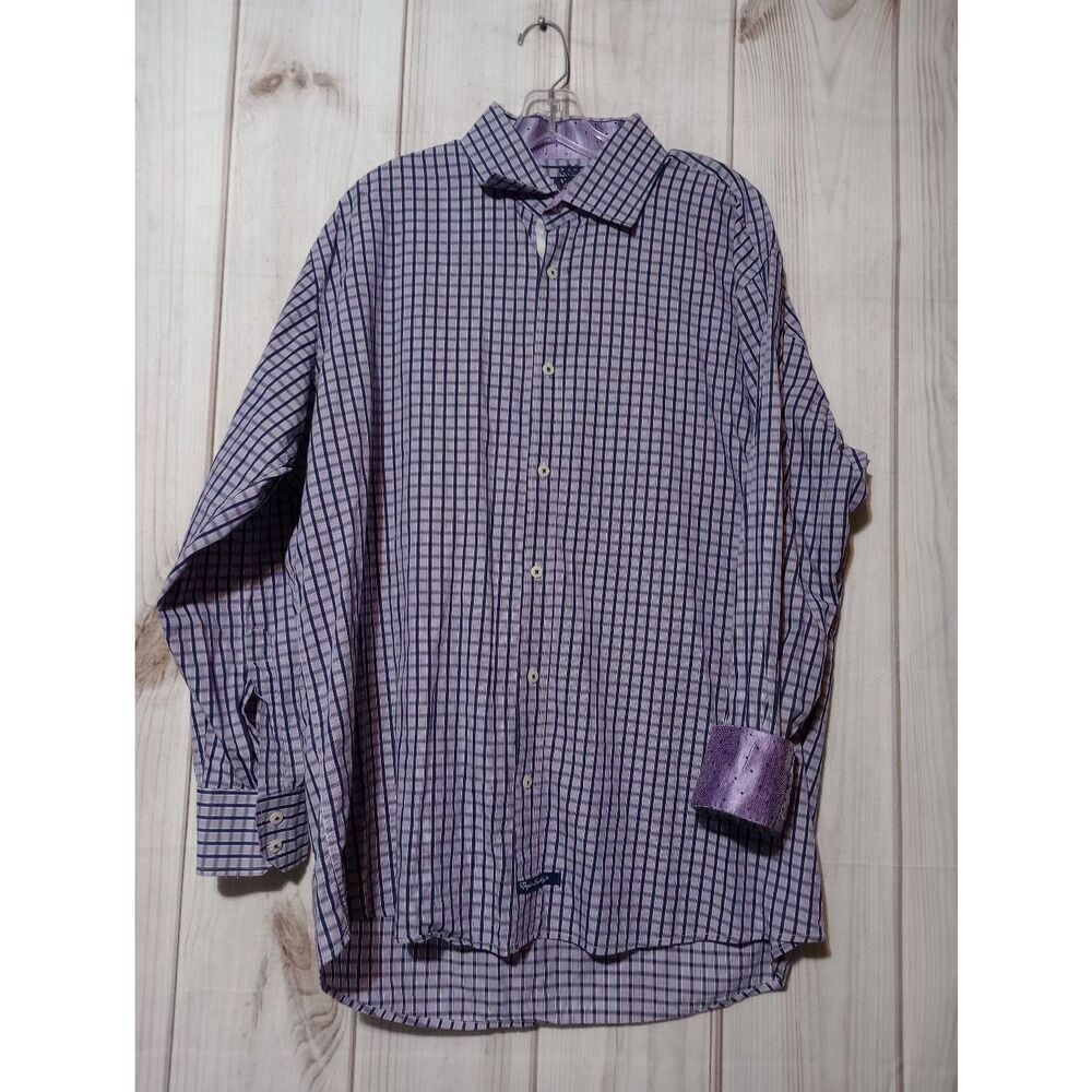 English Laundry Shirt Men's 17.5 Purple Button Front Long Sleeve